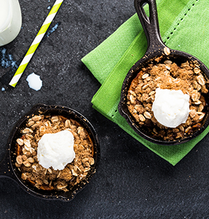 Farm Stand Apple Crumble made with Astro Yogurt served in cast iron skillets